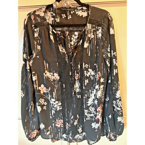 WHBM White House Black Market Floral Top Size 10 Long Sleeve Front Tie 💸BOGO🎉